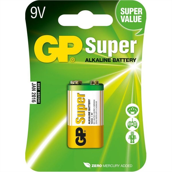 GP Batteries Super Alkaline 6LR61, 1x 9V, E-Block
