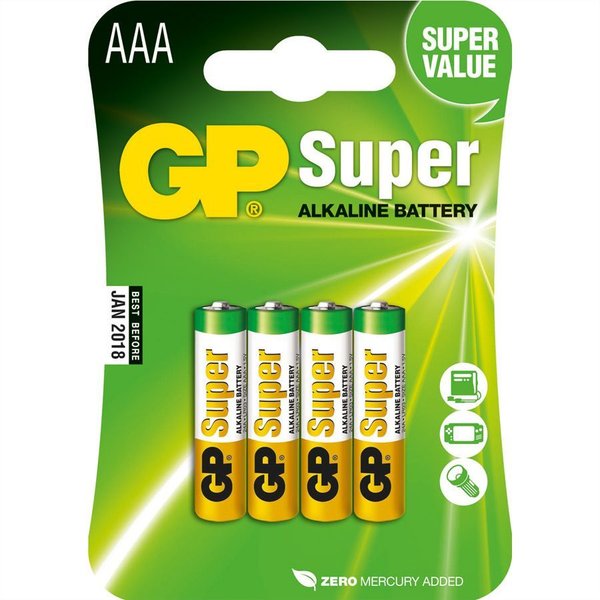 GP Batteries Super Alkaline LR03, 4x AAA, Micro