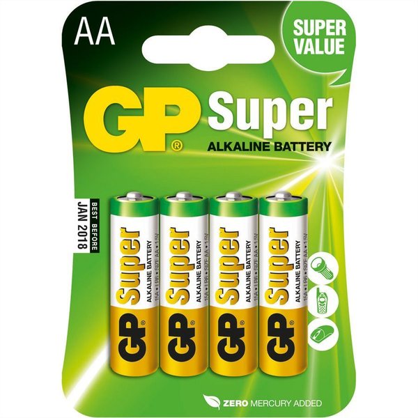 GP Batteries Super Alkaline LR06, 4x AA, Mignon